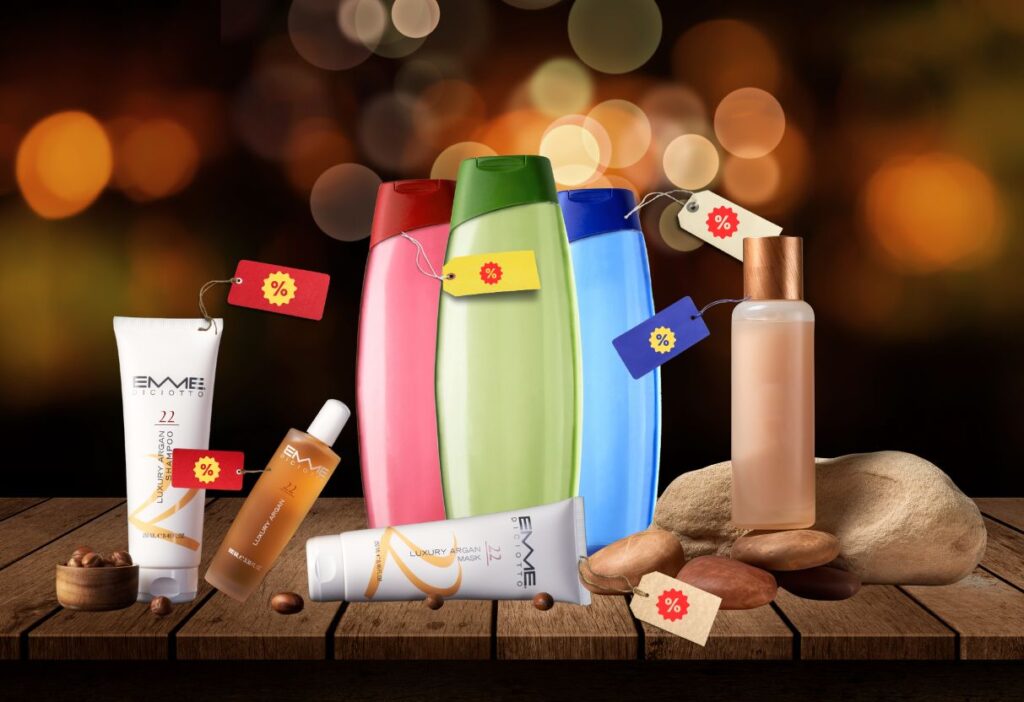 A colorful image of various products and discount tags