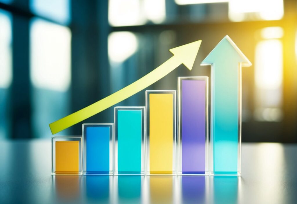 A colorful graph showing the rise of transparent salary data, with arrows pointing upwards to signify change in the job market